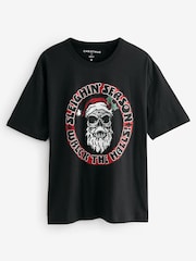 Santa Skull Black Print Christmas T-Shirt - Image 4 of 6