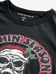 Santa Skull Black Print Christmas T-Shirt - Image 5 of 6