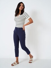 Crew Clothing Company Blue Cotton Fitted Casual Trousers - Image 3 of 3