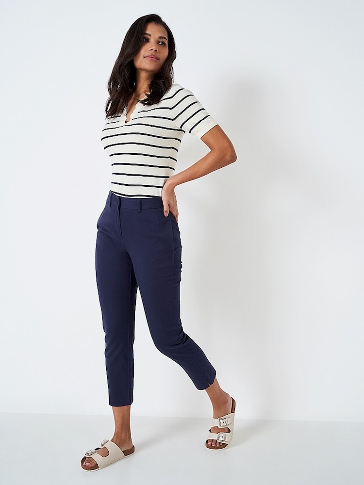 Crew Clothing Company Blue Cotton Fitted Casual Trousers - Image 3 of 3