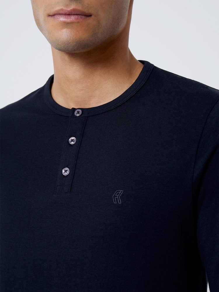 French Connection Blue Henley Long Sleeve T-Shirt - Image 3 of 3
