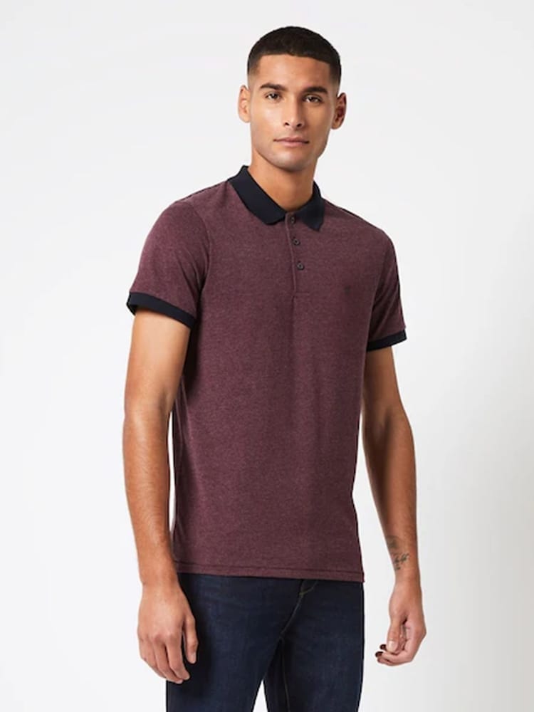 French Connection Brown Contrast Collar Polo Shirt - Image 1 of 4