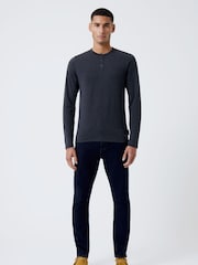 French Connection Charcoal Grey Henley Long Sleeve T-Shirt - Image 1 of 3
