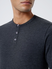 French Connection Charcoal Grey Henley Long Sleeve T-Shirt - Image 3 of 3