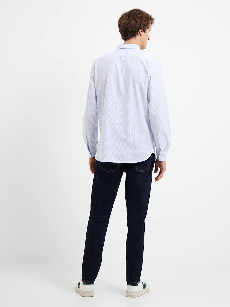 French Connection Sky Blue Stripe 100% Cotton Long Sleeve Shirt - Image 2 of 3