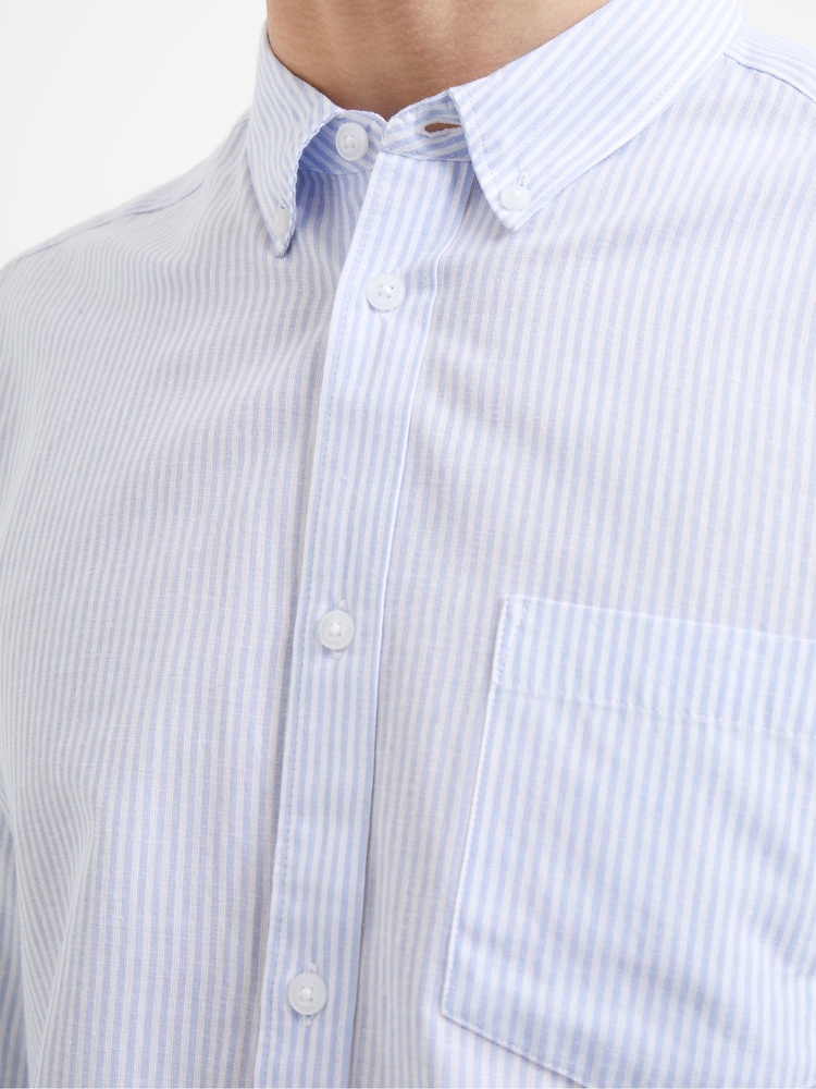 French Connection Sky Blue Stripe 100% Cotton Long Sleeve Shirt - Image 3 of 3