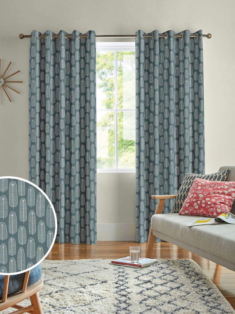 MissPrint Steel 100% Cotton Bloom Made to Measure Curtains - Image 1 of 9