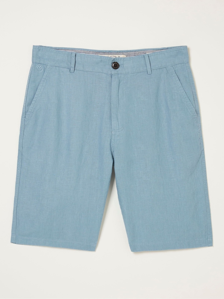 FatFace Blue Linen Flat Front Shorts - Image 5 of 5