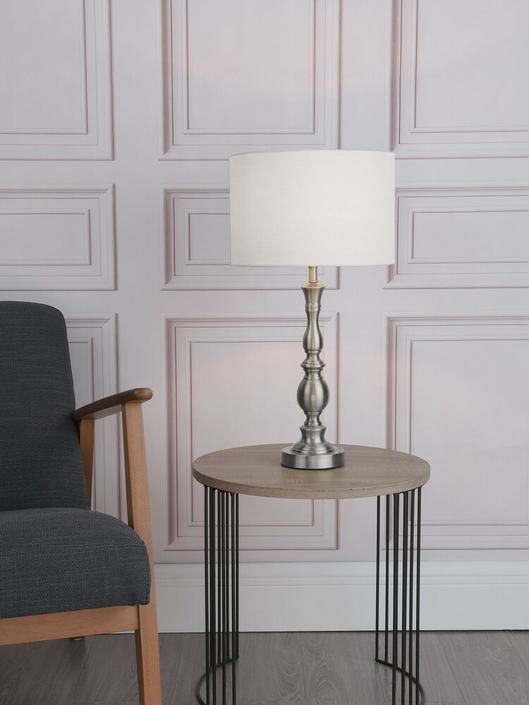 Dar Lighting Chrome Alicante Ball Table Lamp Satin Chrome With Shade - Image 1 of 7 Dar Lighting Chrome Alicante Ball Table Lamp Satin Chrome With Shade - Image 1 of 7