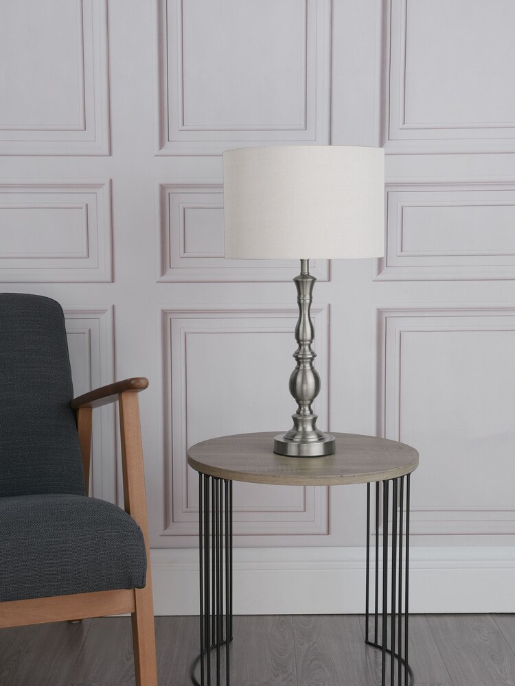 Dar Lighting Chrome Alicante Ball Table Lamp Satin Chrome With Shade - Image 2 of 7 Dar Lighting Chrome Alicante Ball Table Lamp Satin Chrome With Shade - Image 2 of 7