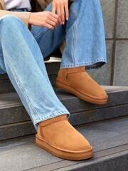 Tan Brown Shower Resistant Faux Fur Lined Suede Ankle Boots - Image 1 of 9