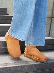 Tan Brown Shower Resistant Faux Fur Lined Suede Ankle Boots - Image 2 of 9