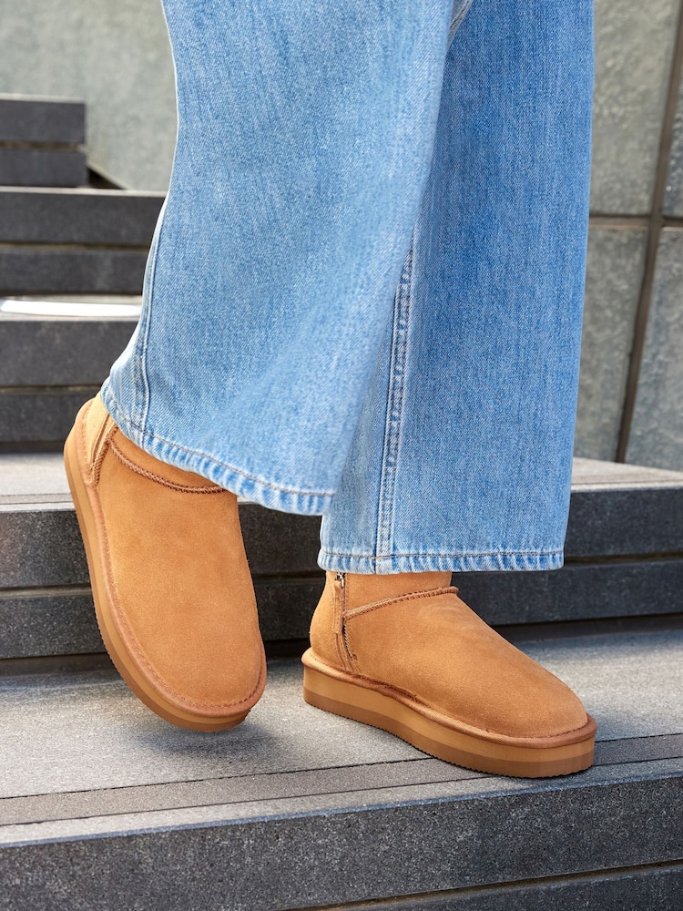 Tan Brown Shower Resistant Faux Fur Lined Suede Ankle Boots - Image 2 of 9