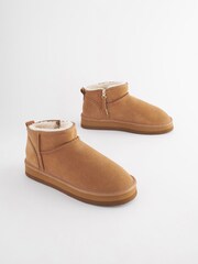 Tan Brown Shower Resistant Faux Fur Lined Suede Ankle Boots - Image 4 of 9