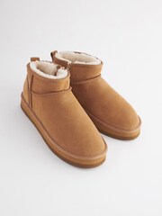 Tan Brown Shower Resistant Faux Fur Lined Suede Ankle Boots - Image 6 of 9