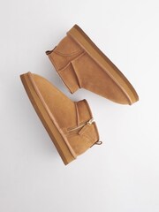 Tan Brown Shower Resistant Faux Fur Lined Suede Ankle Boots - Image 7 of 9