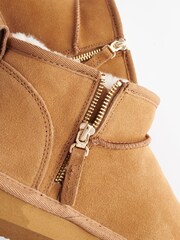 Tan Brown Shower Resistant Faux Fur Lined Suede Ankle Boots - Image 9 of 9