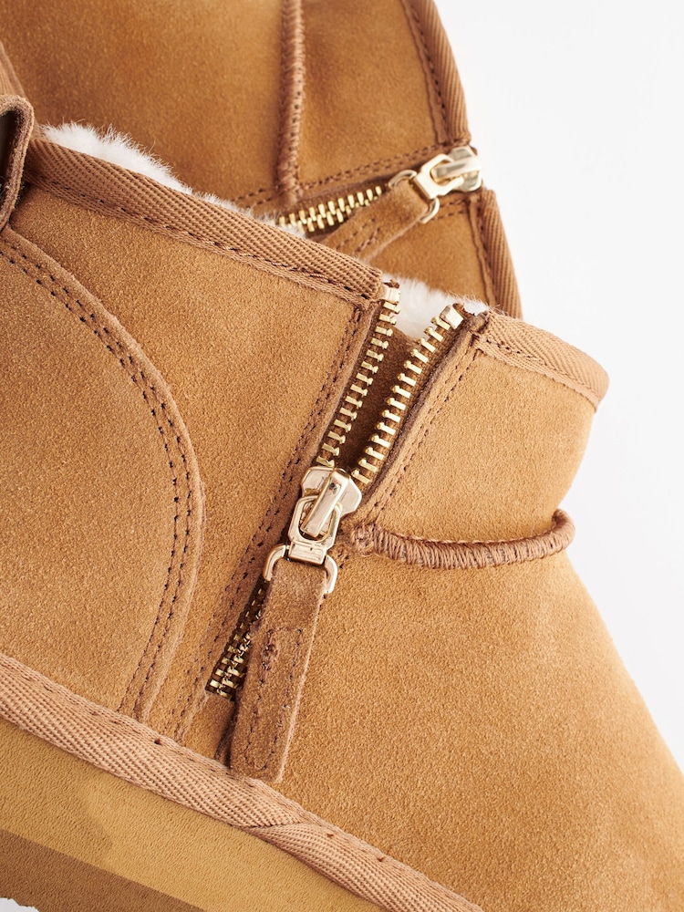 Tan Brown Shower Resistant Faux Fur Lined Suede Ankle Boots - Image 9 of 9