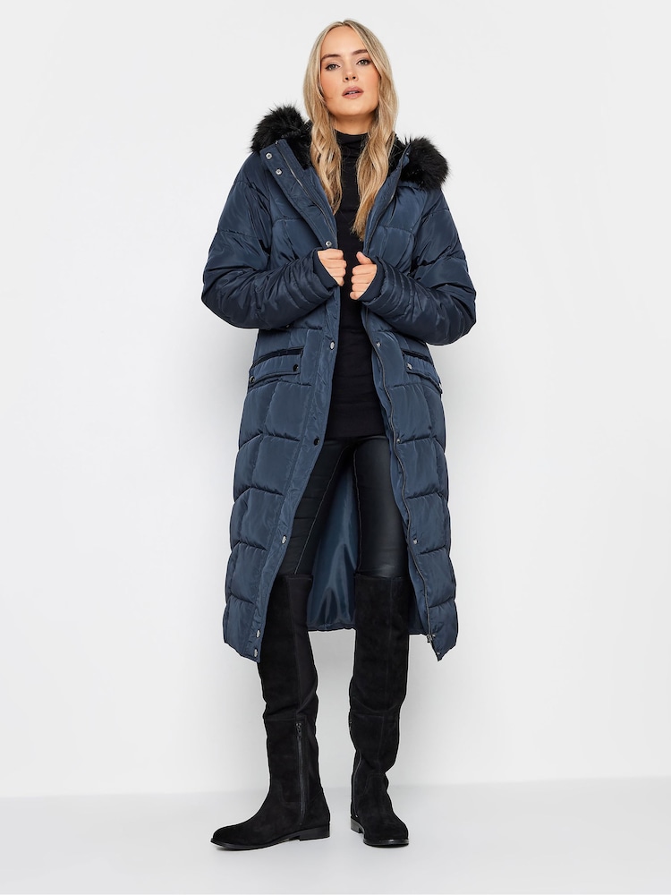 Long Tall Sally Blue Faux Fur Trim Padded Coat - Image 1 of 4