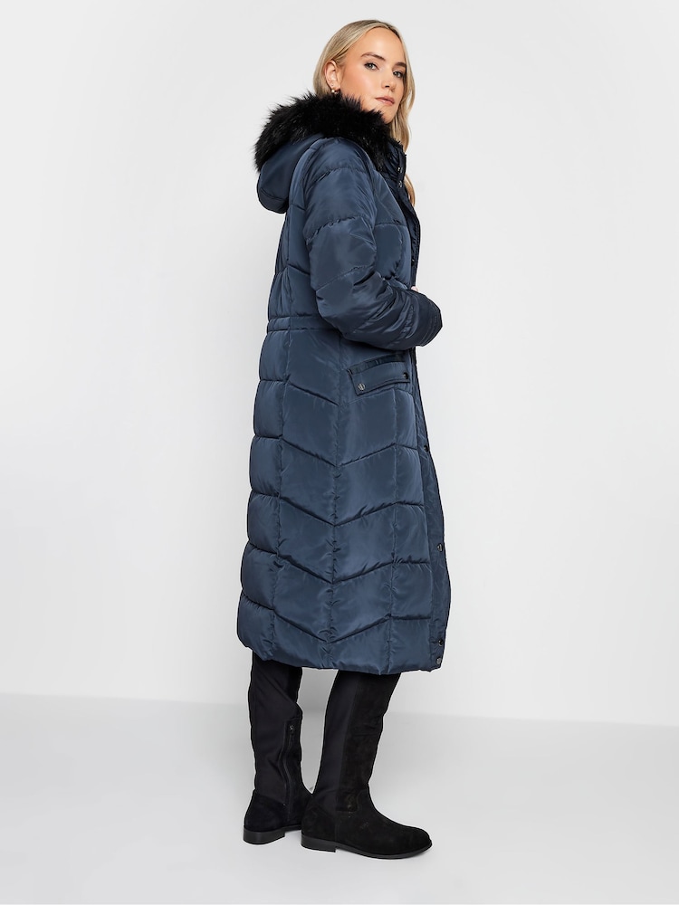 Long Tall Sally Blue Faux Fur Trim Padded Coat - Image 2 of 4