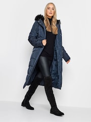 Long Tall Sally Blue Faux Fur Trim Padded Coat - Image 3 of 4