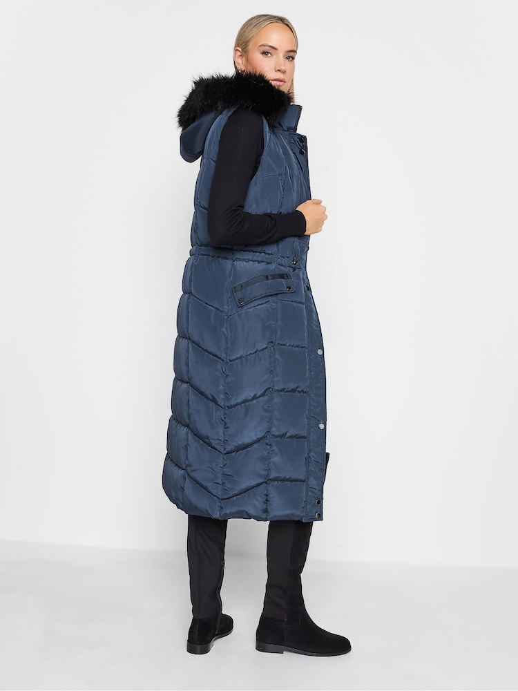 Long Tall Sally Blue Faux Fur Trim Midi Gilet - Image 2 of 5 Long Tall Sally Blue Faux Fur Trim Midi Gilet - Image 2 of 5
