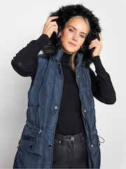 Long Tall Sally Blue Faux Fur Trim Midi Gilet - Image 5 of 5