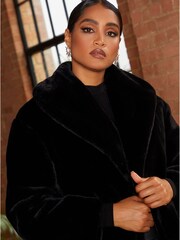 Chi Chi London Black Plush Faux Fur Coat - Image 4 of 4