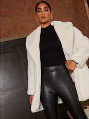 Chi Chi London Cream Plush Faux Fur Jacket - Image 3 of 4