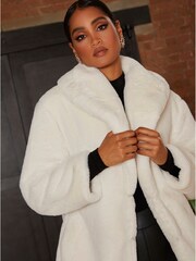 Chi Chi London Cream Plush Faux Fur Jacket - Image 4 of 4