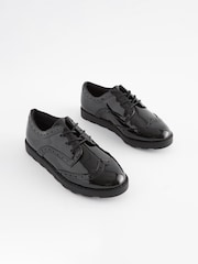 Black Patent Wide Fit (G) School Lace Brogues - Image 1 of 5