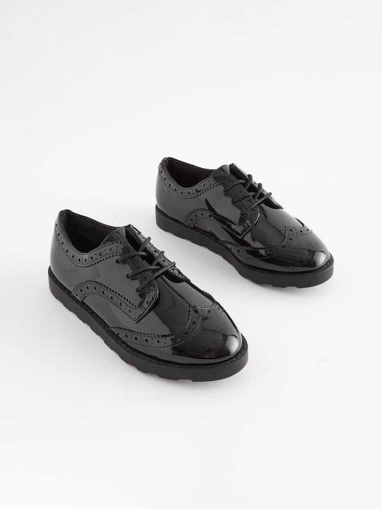 Black Patent Wide Fit (G) School Lace Brogues - Image 1 of 5