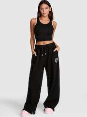 Victoria's Secret Pink Black Sequin Wide Leg Fleece Joggers - Image 1 of 2