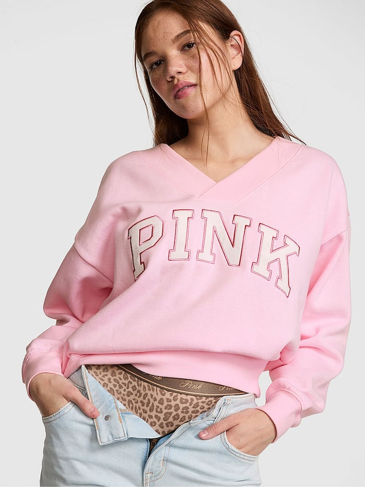 Victoria's Secret Pink Coconut Pink V-Neck Sweatshirt - Image 1 of 2