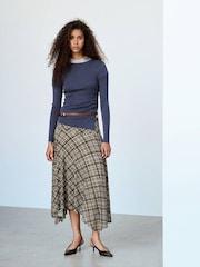 Mango Brown Tartan Dropped Waist Witch Hem Skirt - Image 1 of 7