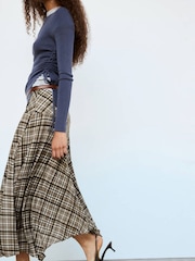 Mango Brown Tartan Dropped Waist Witch Hem Skirt - Image 3 of 7