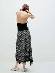 Mango Black Asymmetric Tartan Lace Trim Midi Skirt - Image 2 of 7
