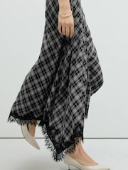 Mango Black Asymmetric Tartan Lace Trim Midi Skirt - Image 3 of 7