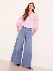 Lipsy Pink And Red Heart Puff Sleeve Embroidered Striped Shirt - Image 3 of 4