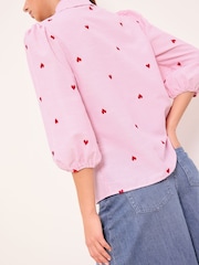 Lipsy Pink And Red Heart Puff Sleeve Embroidered Striped Shirt - Image 4 of 4