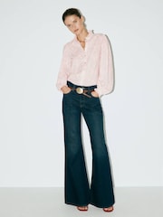 Mango Pink Floral Embriodered High Neck Blouse - Image 1 of 7
