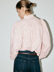 Mango Pink Floral Embriodered High Neck Blouse - Image 2 of 7