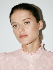 Mango Pink Floral Embriodered High Neck Blouse - Image 4 of 7