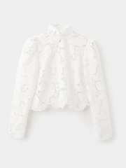 Mango White High Neck Embroidered Long Sleeve Blouse - Image 4 of 6