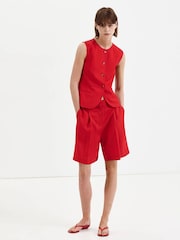Mango Red Round Neck Denim Waistcoat - Image 2 of 7