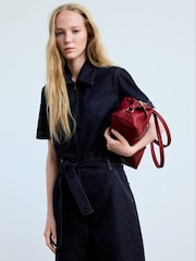 Mango Blue Denim Zip Detail Straight Leg Jumpsuit - Image 3 of 7