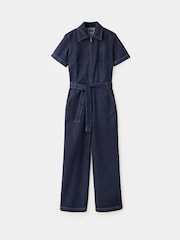 Mango Blue Denim Zip Detail Straight Leg Jumpsuit - Image 5 of 7