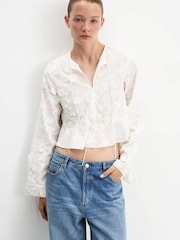 Mango White Cotton Floral Embroidered Blouse - Image 1 of 7