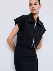 Mango Blue Pinstripe Midi Pencil Skirt - Image 3 of 7