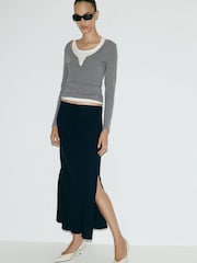 Mango Blue Tie Waist Maxi Skirt With Side Slit Detail - Image 1 of 7